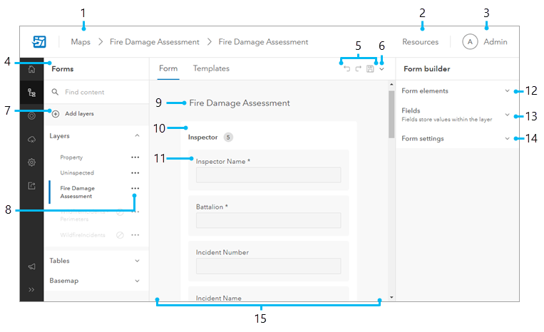 Forms page showing the form builder.