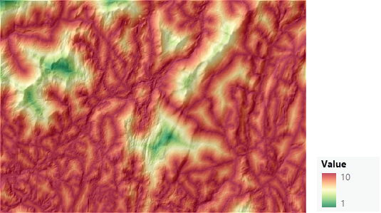 Map of transformed distance from roads criterion