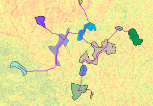 Output paths and regions over cost surface Output paths and regions over cost surface